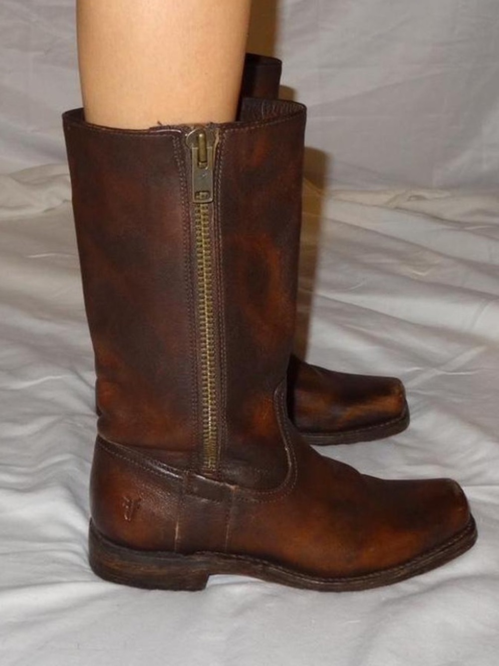 Frye Mid Calf Maple Brown Leather Side Zip Boots Size 9.5 - Picture 12 of 12